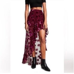 For Love And Lemons Burgundy Floral High-Low Skirt